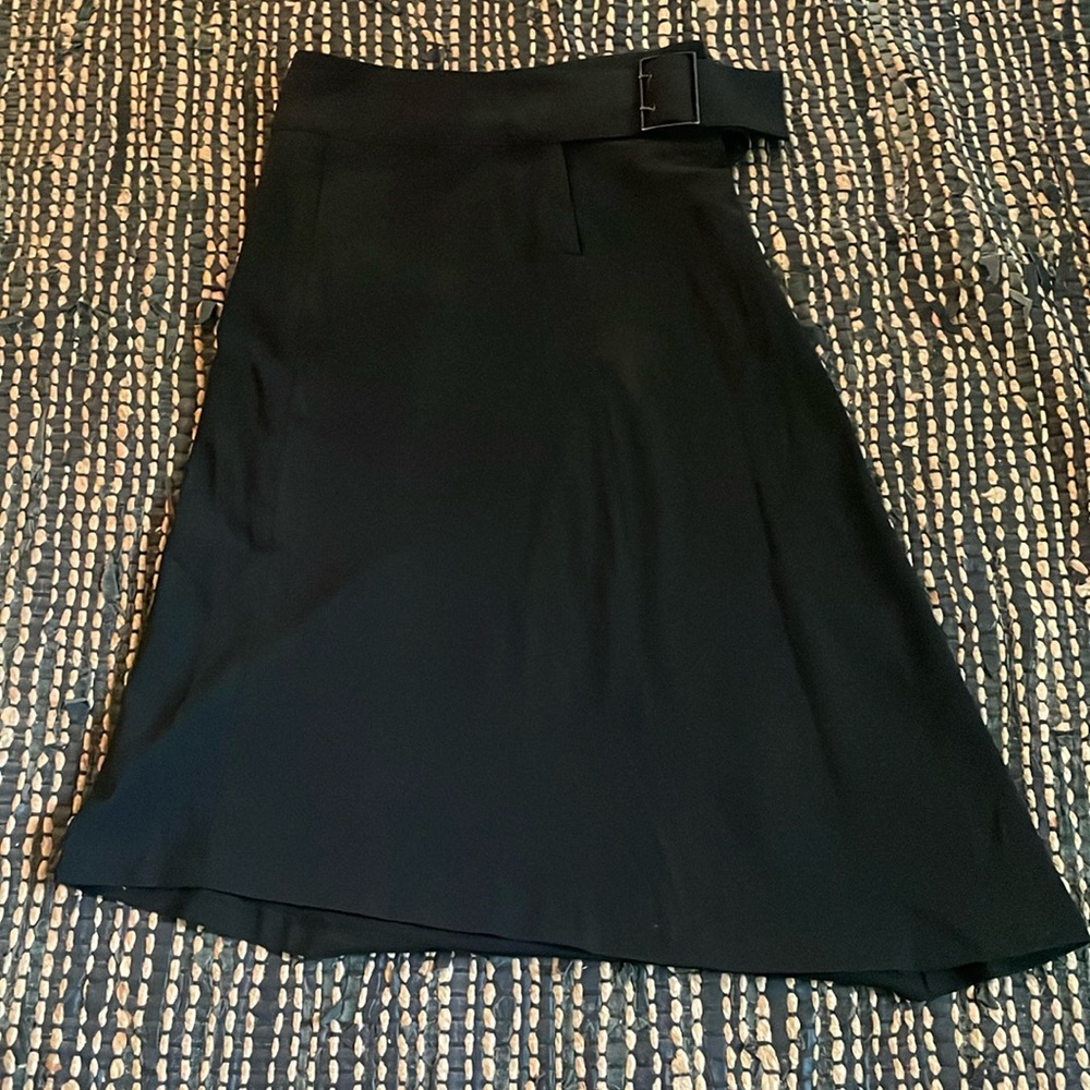 Cop Copine asymmetrical black skirt with b front belt closure detail